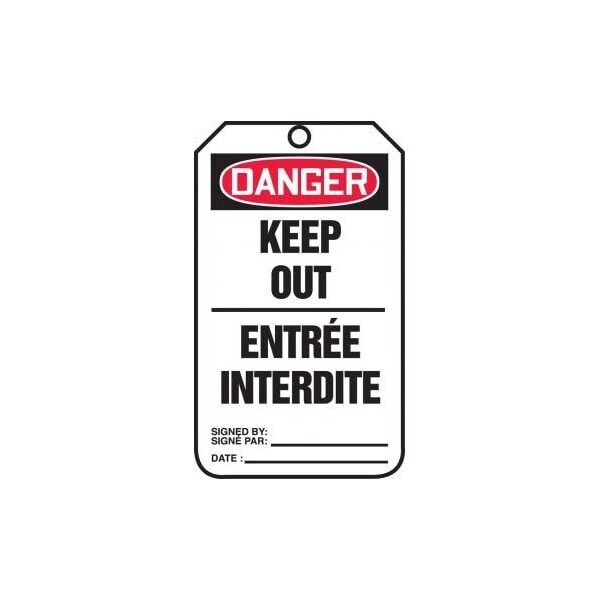 Accuform French Bilingual Safety Tags, DANGER KEEP OUT, 5.75in x 3.25in, RP-Plastic, 25PK TCF112PTP - main
